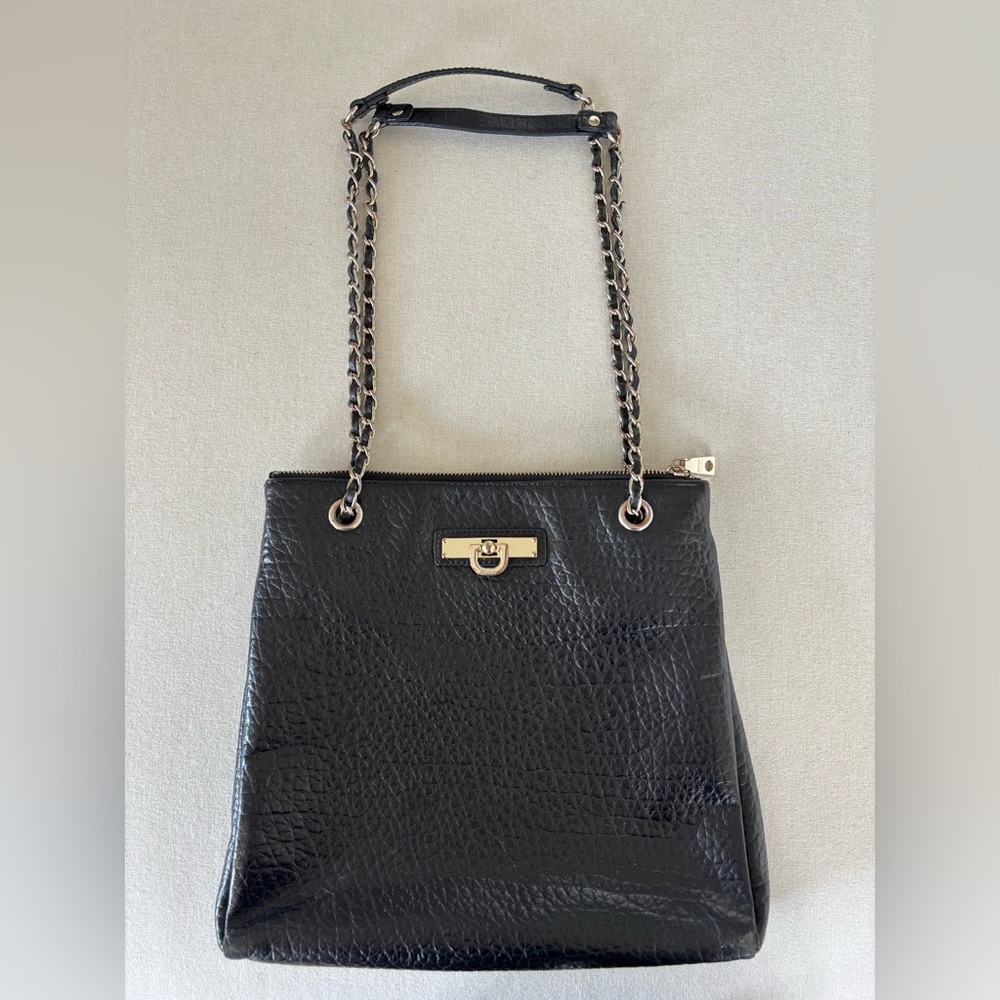 Donna Karan DKNY vintage black leather croc silver chain handbag crossbody